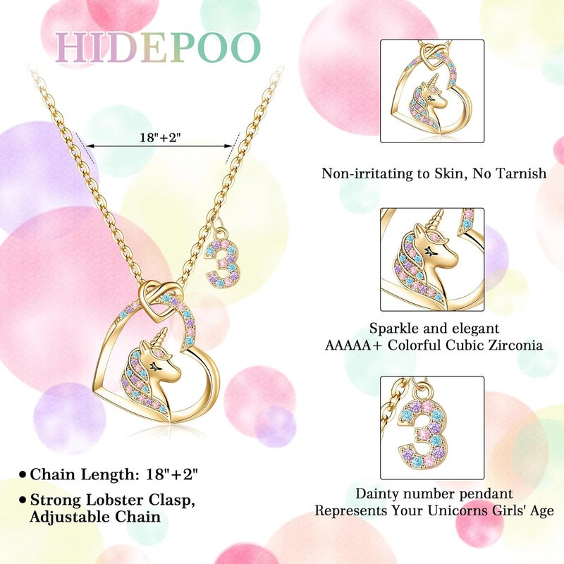Hidepoo Birthday Unicorns Gifts for Girls - Unicorn Necklace Birthday Gift for 3-16 Year Old Girl Colorful CZ Heart Pendant Unicorn Necklace for Girls Gifts Jewelry - Image 5